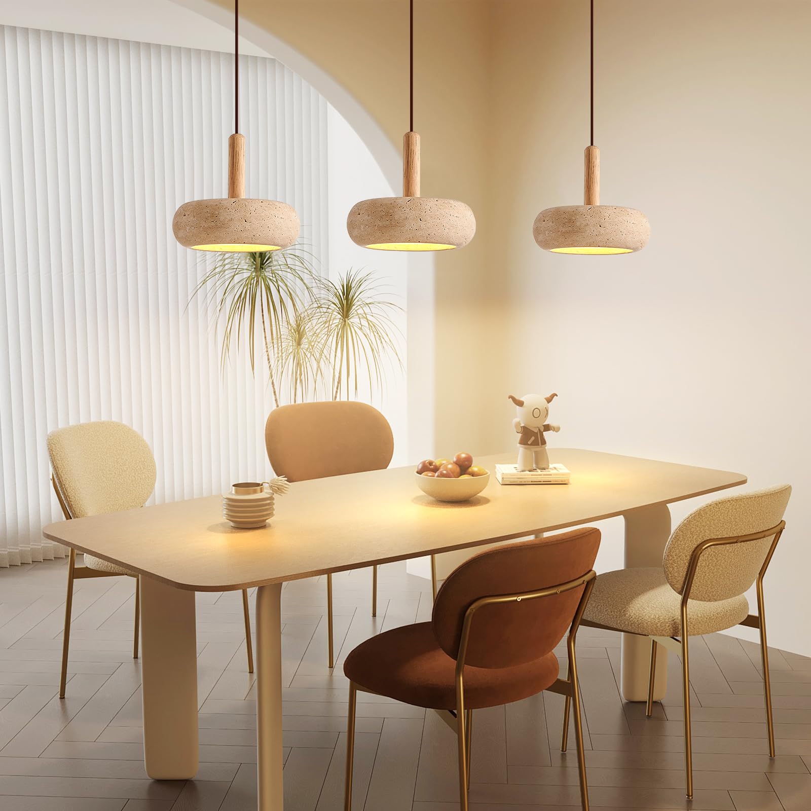 Wabi Sabi Pendant Light, Japandi Lamp with Yellow Travertine Shade